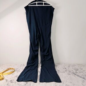 H&M Navy Ribbed Flare Jumpsuit